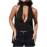 SOLY HUX Sexy Tops for Women Going Out Halter Scarf Crop Top Deep V Sleeveless Backless Vest Party Clubwear