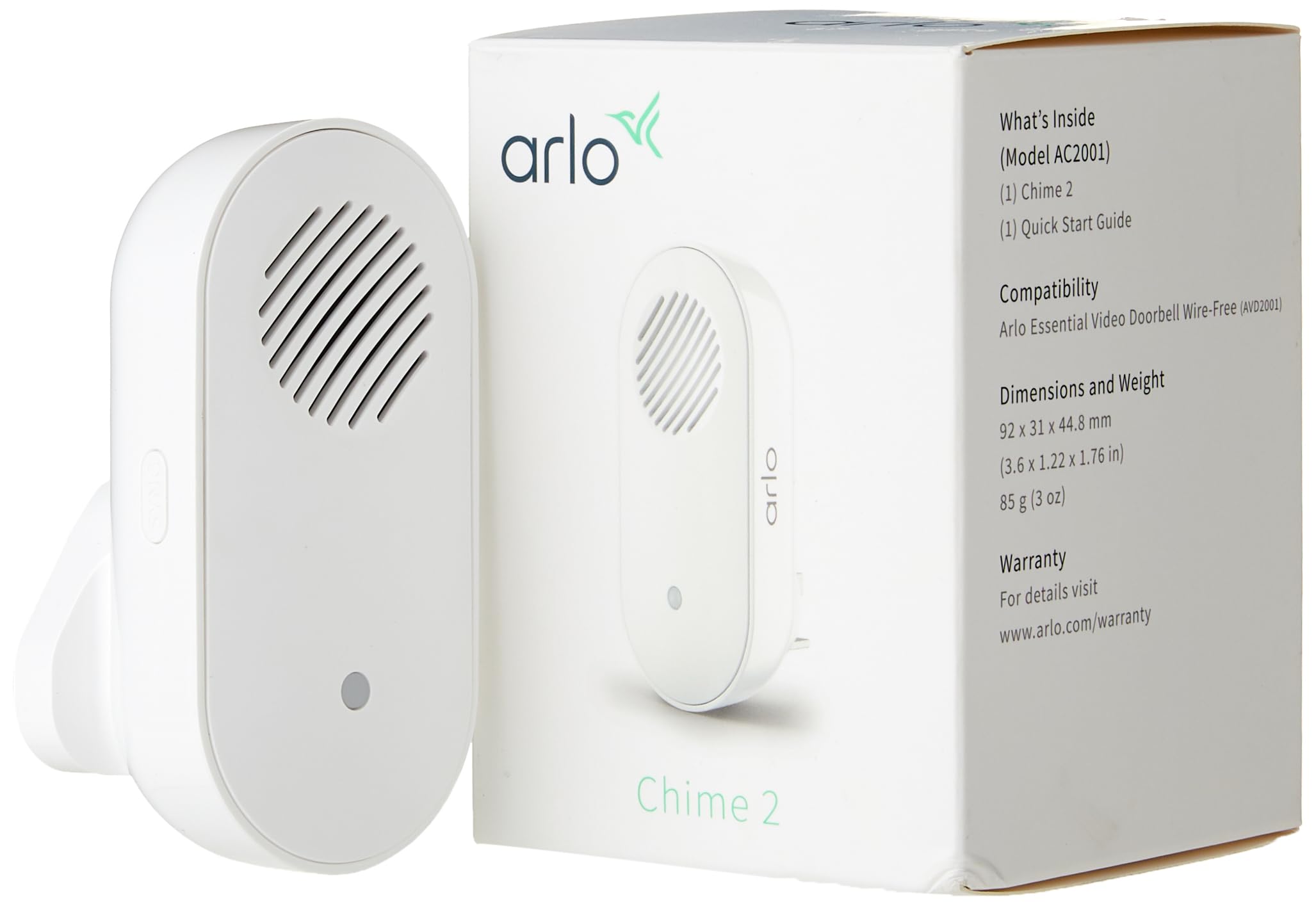 Arlo Certified Accessories | Arlo Chime 2, Audible Alerts, Built-in Siren, Customisable Melody, Connection Direct to Wi-Fi, Designed for Arlo Video Doorbells and Pro Cameras, AC2001-100UKS