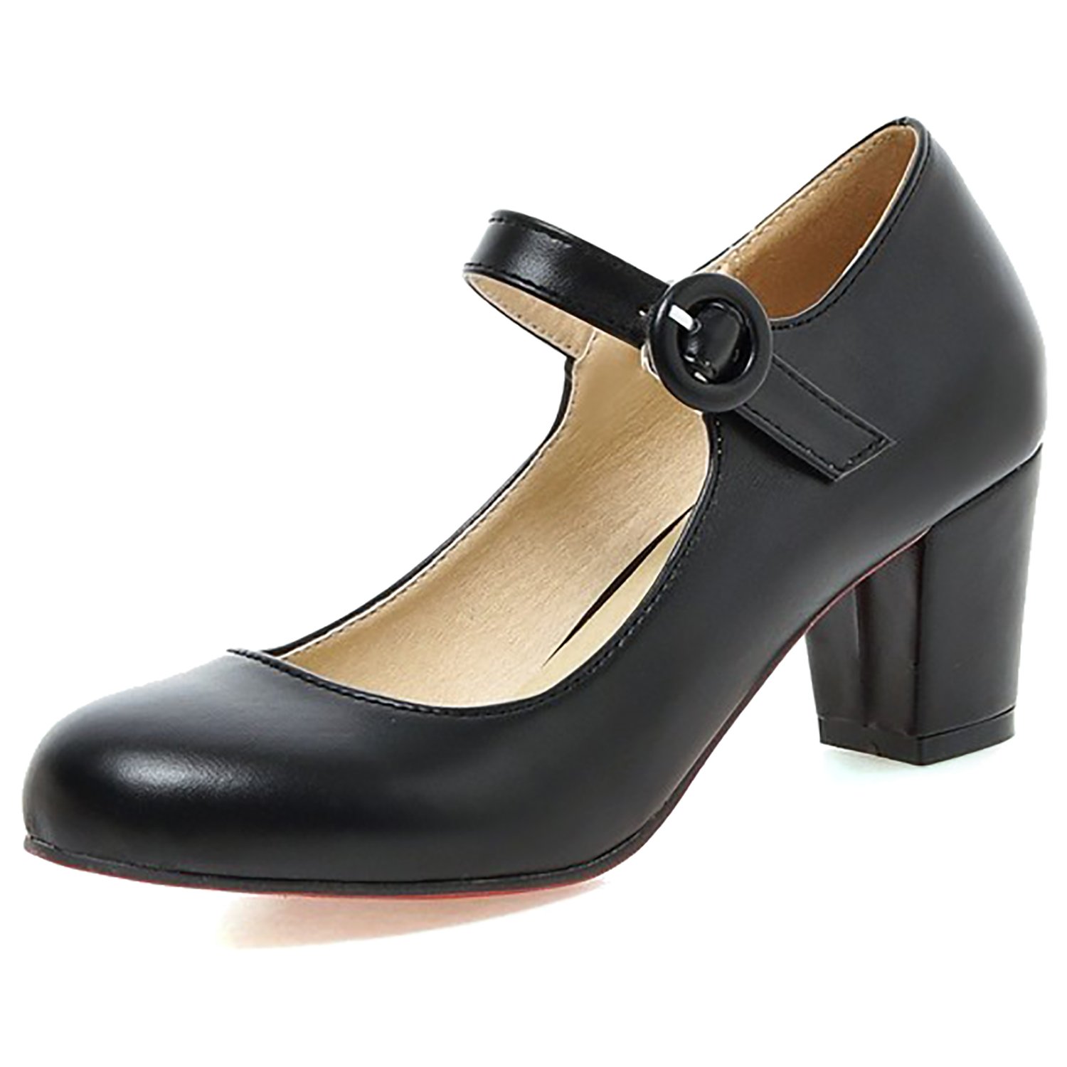 Odema Women's Oxfords Mary Jane Chunky Mid Heel Pumps Ankle Strap Shoes - Image 3