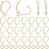 Beebeecraft 1 Box 30Pcs Leverback Earring Hooks with Jump Rings 24K Gold Plated 304 Stainless Steel French Ear Wire Clasp Clip for Dangle Earring Jewelry Making Findings