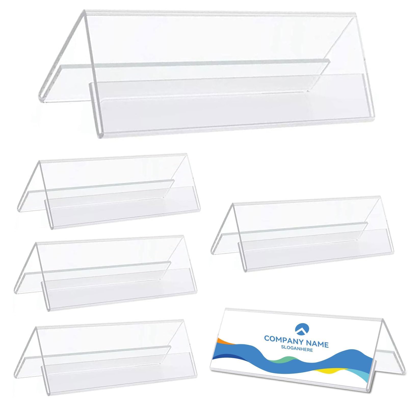 Business Card Holder,8.7x3.9x0.1inch 8.7 x 3.9 x 0.1inch 5 Pack Table Name Plate Acrylic Business Card Stand ​Desk Stand Holder Clear Acrylic Name Plate Holder for Office Conference Meetingroom