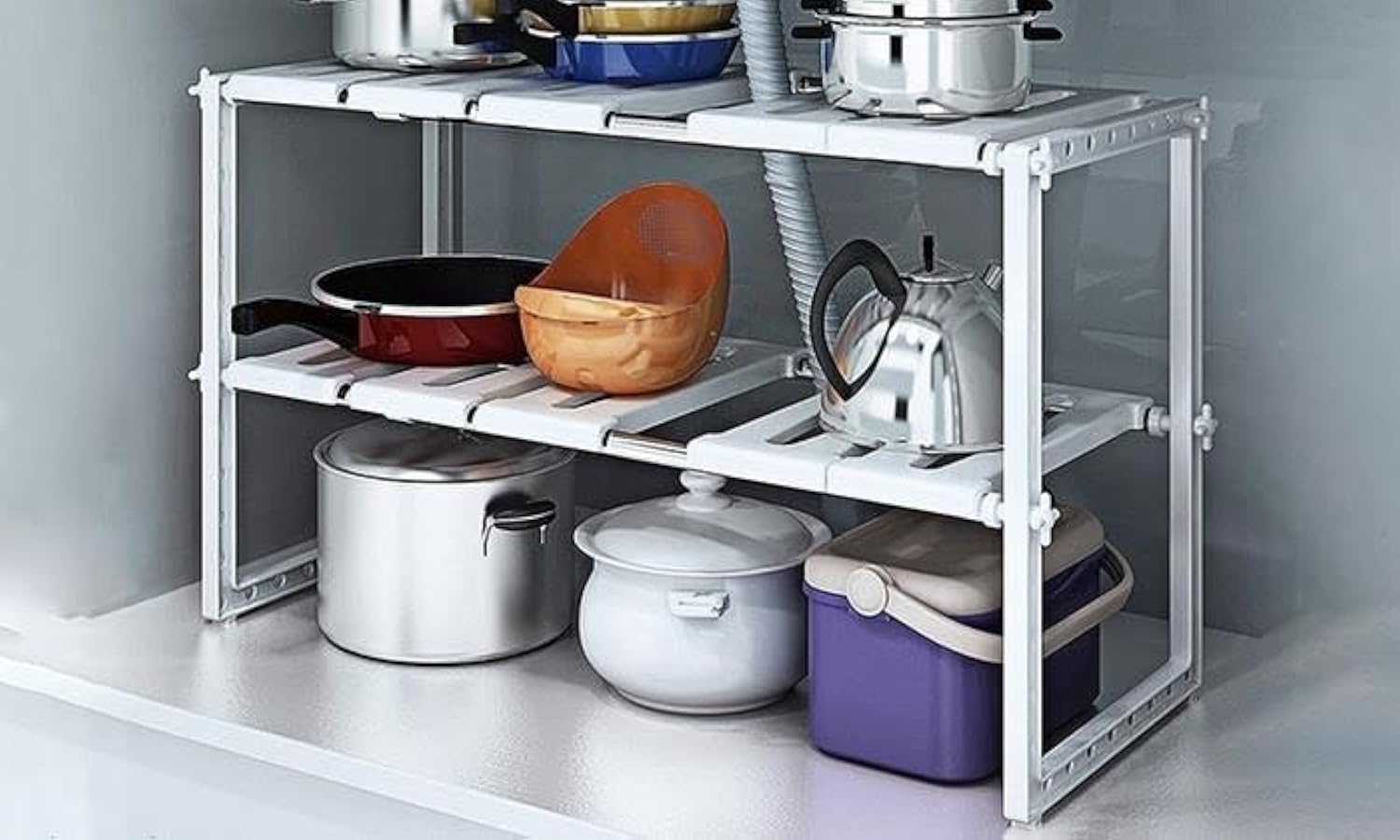 Vinsani® Under Sink 2 Tiers Expandable Kitchen Storage Multi-Functional Rack Adjustable Caddy Under Sink Organizer Storage Shelf Cabinet