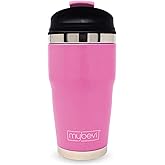 MyBevi Retro Wave Insulated Tumbler – Triple-Layer Vacuum Stainless Steel Coffee & Tea Travel Cup, Spill-Resistant Lid - 12 oz, Pink