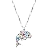 SUMFAN Shark Penguin Dolphin Sea Turtle Necklace Gifts for Girls Women,Rainbow Crystal Girls Birthday Gifts Animal Jewelry Pendant for Daughter