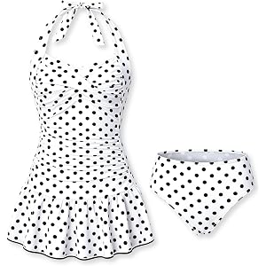 Voxikidio Size 10-17Y Teen Girls Swimsuits Halter Neck Polka Dots Two Piece Cover Up Skirt Bathing Suit Swimwear
