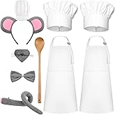 Kuscul 9 Pcs Halloween Chef and Rat Costume Set Include White Chef Hats Aprons Mouse Ears Headband and Spoon for Party Dress up