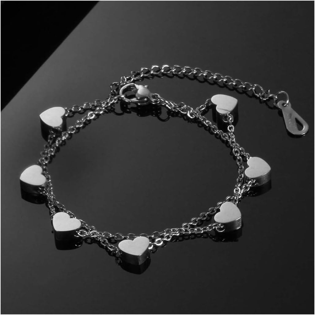 LLguz Heart-Shaped Pendant Bracelets Titanium Steel Bracelet Adjustable Bangle Hand Chain All-Match Wristband Jewelry for Lady Women Men (Silver)