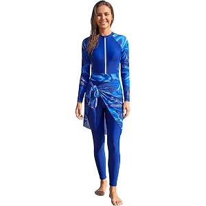 ODIZLI Women Muslim Long Sleeve Rash Guard Islamic Swimsuit | UPF 50+ Sun Protection Swimwear, Zipper Front, Removable Pads,