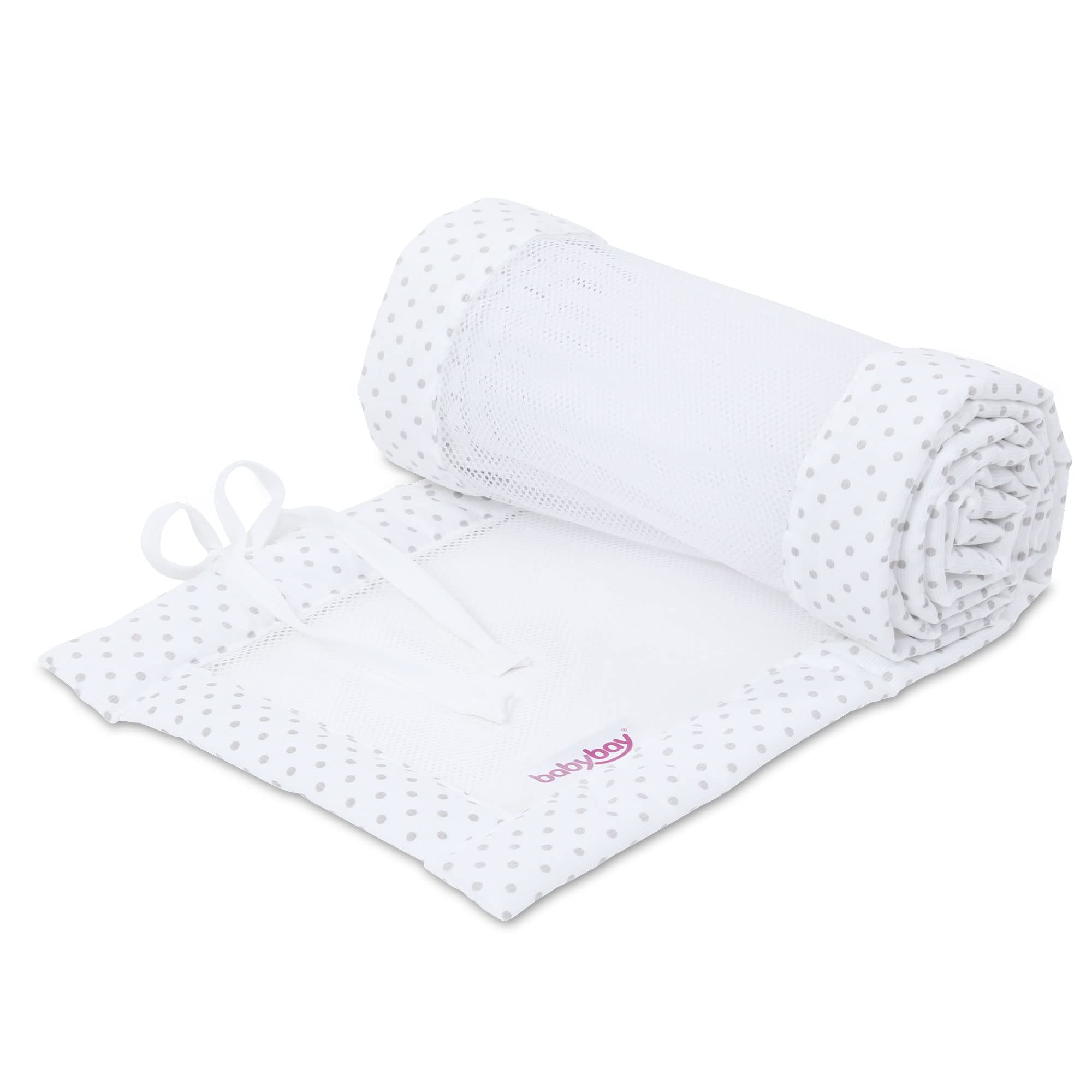 babybay babynest Mesh-Piqué Suitable for Model Maxi, Boxspring, Comfort and Comfort Plus, White Points Pearl Grey