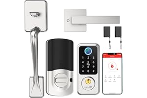 Hornbill Biometric Fingerprint Smart Lock with Front Door Handle Set, Keyless Entry Smart Door Lock with Keypad, 8-in-1 Smart Deadbolt, Digital Smart Door Lock, Bluetooth Door Lock with Auto Lock