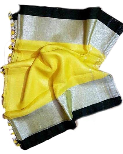 ZA Handloom 87M Womens Linen Slub Saree with Blouse Piece (ZA1043, Yellow)