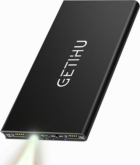 GETIHU Portable Charger, Ultra Slim 10000 mAh Power Bank, 4.8A HighSpeed 2 USB Ports Battery