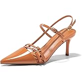 Coutgo Womens Slingback High Heels Strappy Closed Pointed Toe Pumps Ankle Strap Dress Shoes