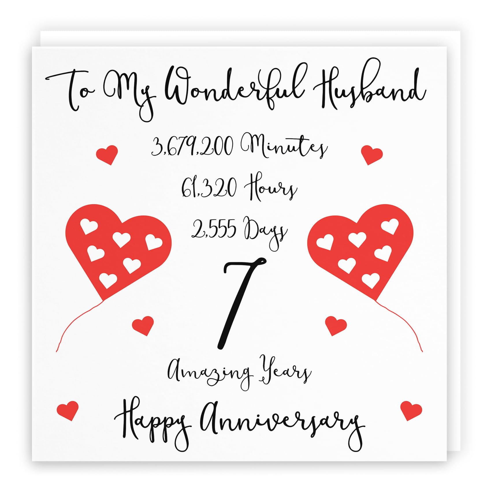 Hunts England - Romantic Husband 7th Wedding Anniversary Card - To My Wonderful Husband - 7 Amazing Years - Timeless Collection