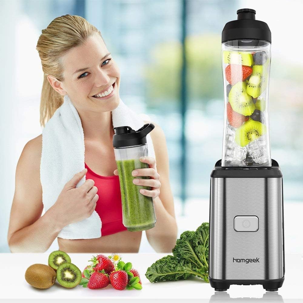 homgeek Personal Mini Blender Smoothie Maker for Juice Shakes and Smoothie,Portable Small Countertop Mixer with 600ml Travel Sport Bottle, 300W: Kitchen & Dining