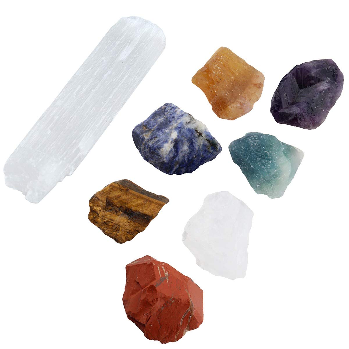 mookaitedecor Natural 7 Chakra Crystals Set for Beginners, Raw Crystals & Selenite Stick Wand, Healing Crystal Gifts for Women Yoga Meditation Reiki Spiritual Gift Wiccan Supplies Witchcraft Gifts