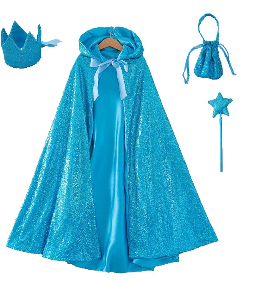 4Pcs Girls Sequins Hooded Cape Lovely Princess Cloak Windproof