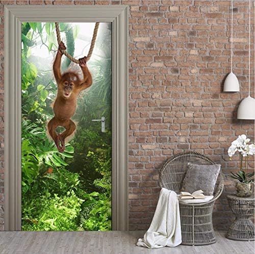 WFYY 3D Forest Monkey Door Stickers Bedroom Decoration Pvc Poster Door Sticker 77X200Cm