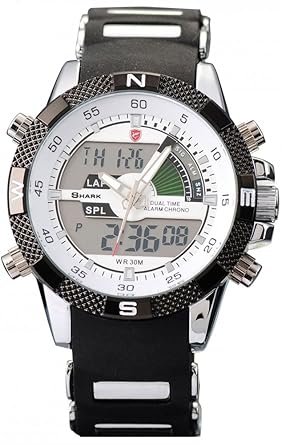 Be-Shark Mens Sport, LED, Dual Time, Alarm, Chronograph, White Dial Watch SH041be