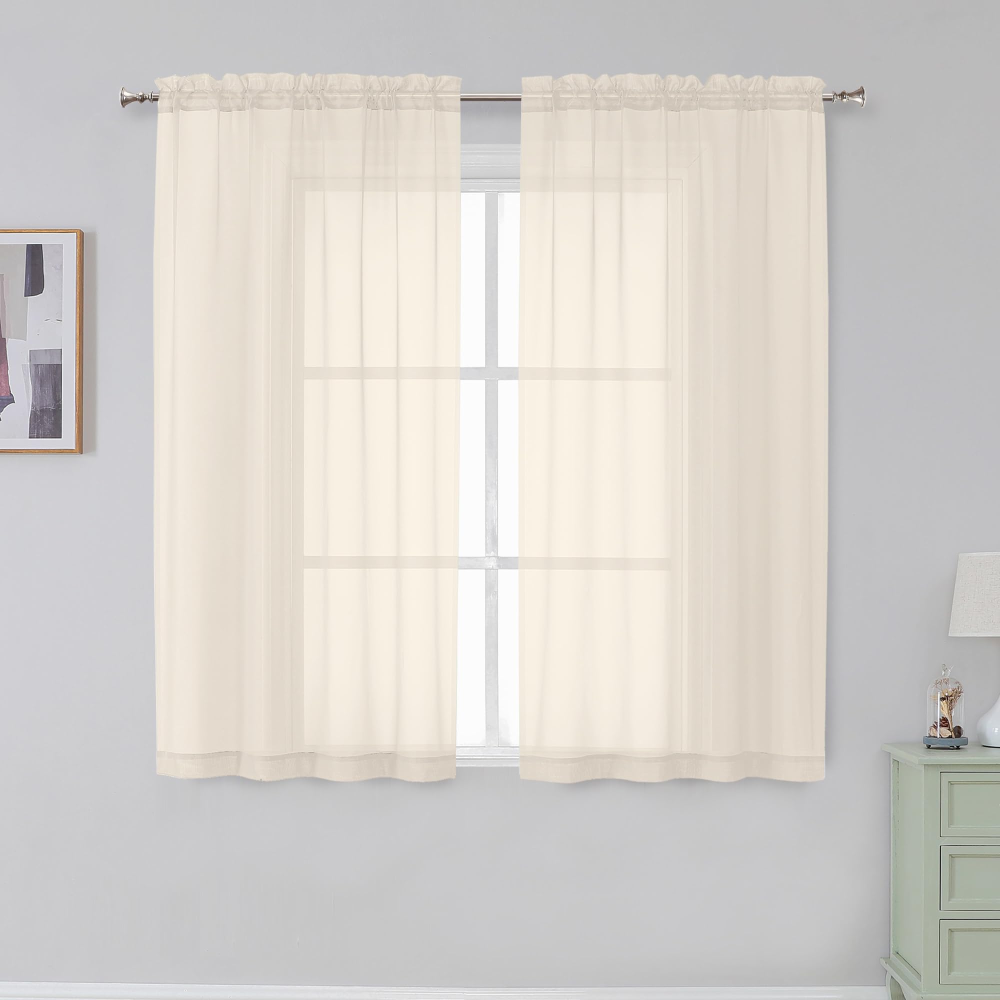 Photo 1 of Simplebrand Rod Pocket Top Solid Voile Sheer Curtains for Bedroom, 54 Inch Length Drapes Set of 2, Lightweight and Light Filtering Elegant Curtains Panels Window Treatment, 42W×54L, Cream