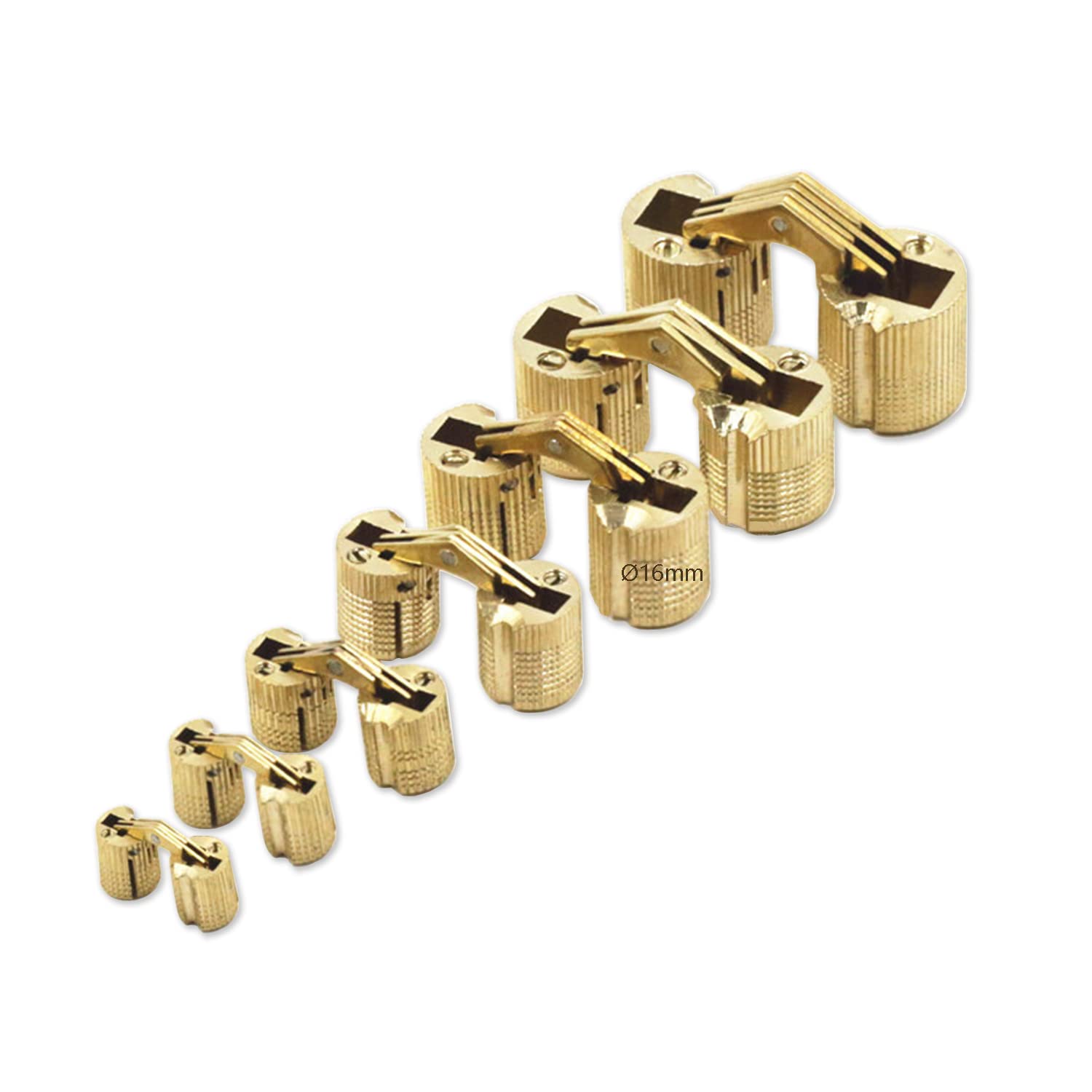 GEFONG Mini Cylindrical Barrel Hinge 16mm for Cabinet Door Panel Connection Small Box DIY Hand Craft Brass Matt Concealed Hinges 180 Degree Opening Angle Pack of 4 Pcs