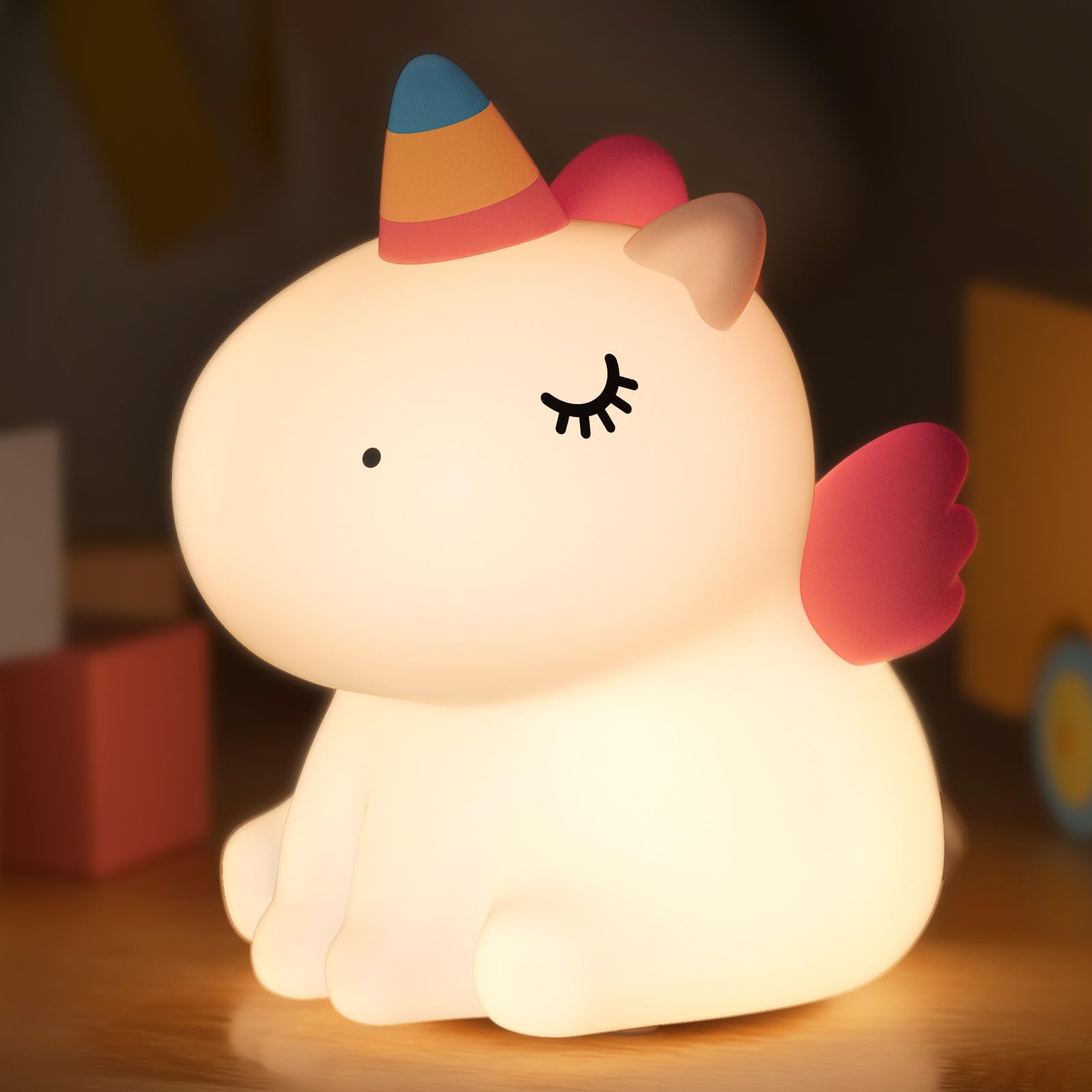 YISSVIC Kids Unicorn Baby Night Light Rechargeable 7 Colors Soft Silicone with Timer for Girls Cute Room Decor