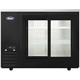 Atosa Commercial Black Steel Shallow Depth Back Bar Cooler with Sliding Glass Doors