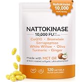 vopxccvy Nattokinase 10,000 FU Complex with Serrapeptase, Bromelain &amp; CoQ10 | | Premium Multi-Enzyme Formula with Turmeric, Olive Leaf, Ginger &amp; Black Pepper | Delayed Release Soft Capsules | 120 Count