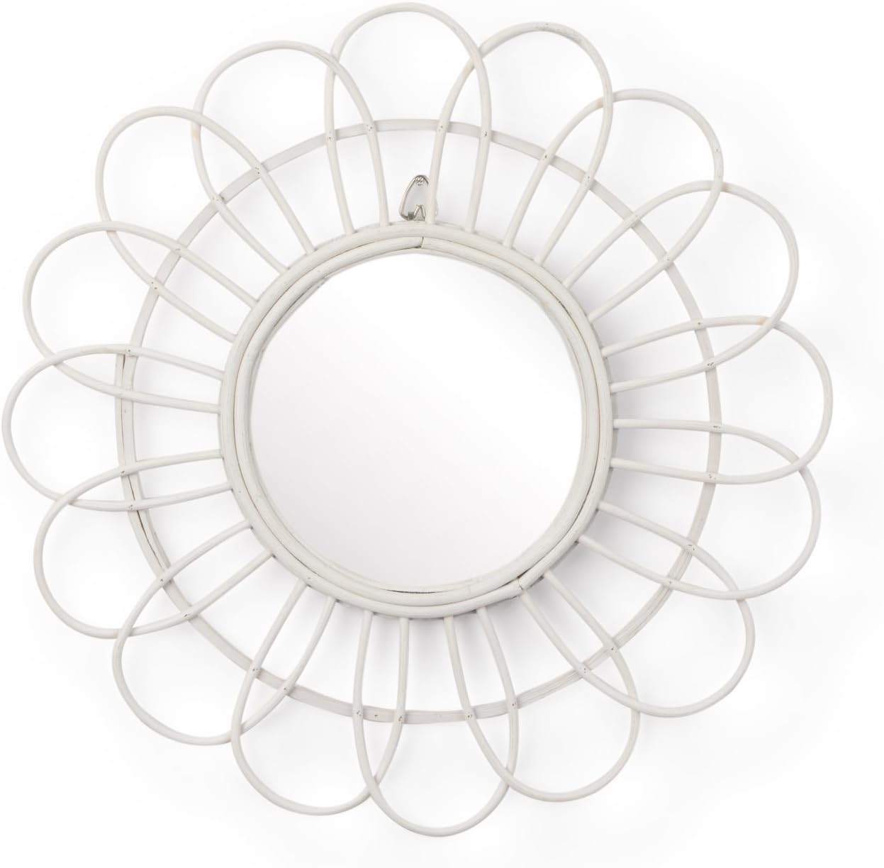 Black Velvet Studio Round decorative Mirror, natural rattan, boho chic, nordic style, for hallway or bathroom, rattan, white color, 35x35x3 cm.