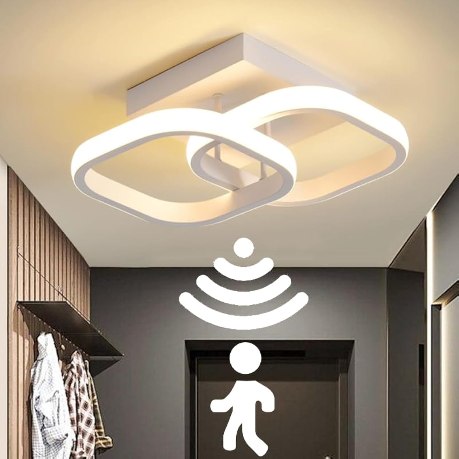 EIDEARAY LED Motion Sensor Ceiling Light Indoor,22W Warm White 3000K Square Ceiling Light, 24x20x9CM, Suitable for Hallway, Indoor Use