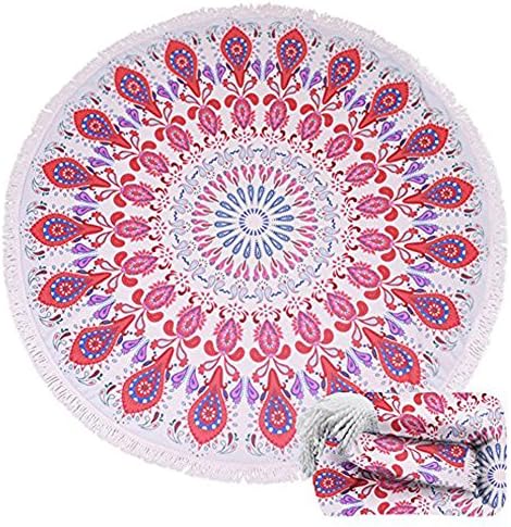 Momsbabe Round Beach Towel Blanket Yoga Mat with Fringe Tassels Thick Tapestry Cotton Circle Swimming Bathing Picnic 59 Inches