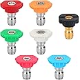 STYDDI Pressure Washer Spray Nozzle Tip Set with 5 Multiple Degrees Nozzle and 2 Second Story Nozzle, 7 Pack, 1/4" Quick Connect, 2.5 GPM, Rated Up to 4500 PSI