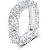MDFUN 18K White Gold Plated Iced Out Promise Engagement Wedding Eternity Ring for Women Men, Sparkling Cubic Zirconia Square Rings 7mm Width Size 5-10.5