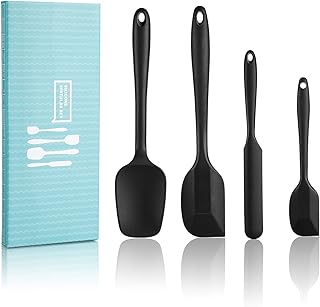SveBake Silikon Spatel Teigschaber - 4 Stück Spatula Hitzebeständig BPA-Frei mit Metallkern für Kochen und Backen, Schwarz
