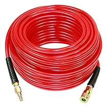 Interstate Pneumatics HA04-100H44 Red PVC Hose 1/4 Inch 100 Feet 300 PSI 4:1 Safety Factor with 1/4 Inch Steel Industrial Coupler / Plug