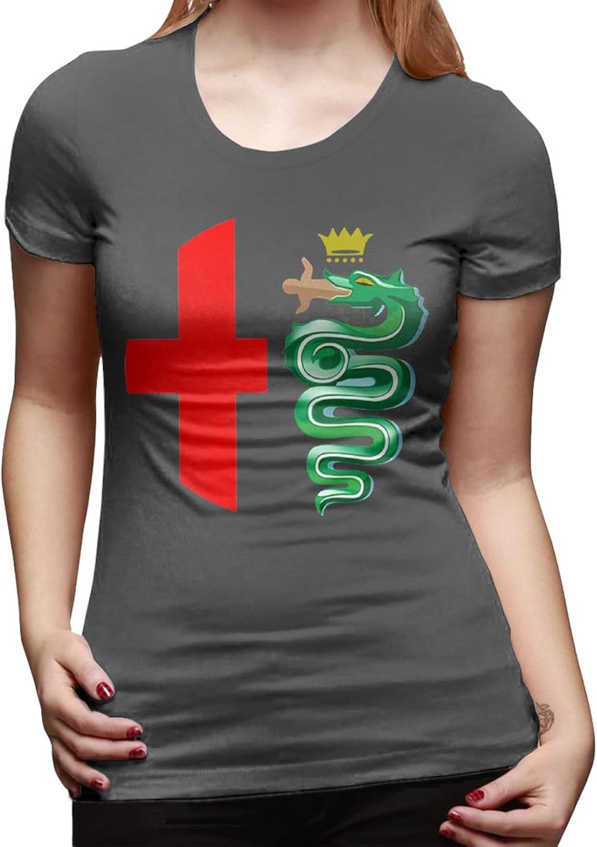 TIANBA Woman Lovely Tee Alfa Romeo Logo Interpretation Funny Tshirt Black