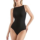 MANGOPOP Women's Boat Neck Tank Top Bodysuit Double Lined Sleeveless Cami Body Suit Going Out Adjustable Spaghetti Strap Tops