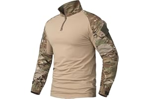 CARWORNIC Men's Tactical Combat Shirt, 1/4 Zipper Long Sleeve Camo Army Military T Shirt