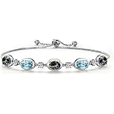 Gem Stone King 925 Sterling Silver Blue Mystic Topaz and Blue Zircon Bracelet For Women | 5.35 Cttw | Gemstone November Birthstone | Oval 7X5MM | Fully Adjustable 9 Inch