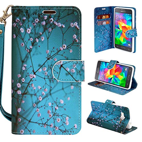 Galaxy Mega 1st Generation, Flip Wallet Design Case Cover, Customerfirst Cover Folio Stand for Samsung Galaxy Mega 6.3 (I9200) (Blossom Teal)