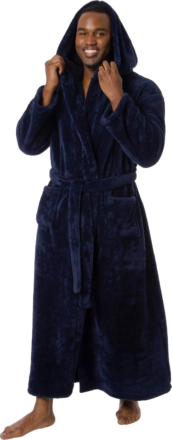 Ross Michaels Mens Luxury 400gsm Hooded Long Robe - Full Length Plush Big & Tall Bathrobe at  Men’s Clothing store