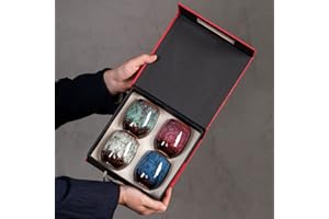 (Set of 4) Four Seasons Kiln Glazed Pottery Teacup Set Ochoko Sake Cup Japanese Chinese Asian Ceramic Porcelain in a Gift Pac