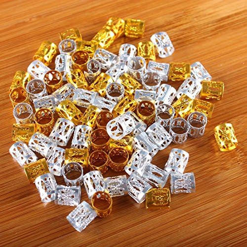 Alivovo Mixed Dread Lock Dreadlocks Gold and Silver Plated Beads Metal Cuffs Hair Decoration Filigree Tube 20 Pcs (Gold Mixed Silver)