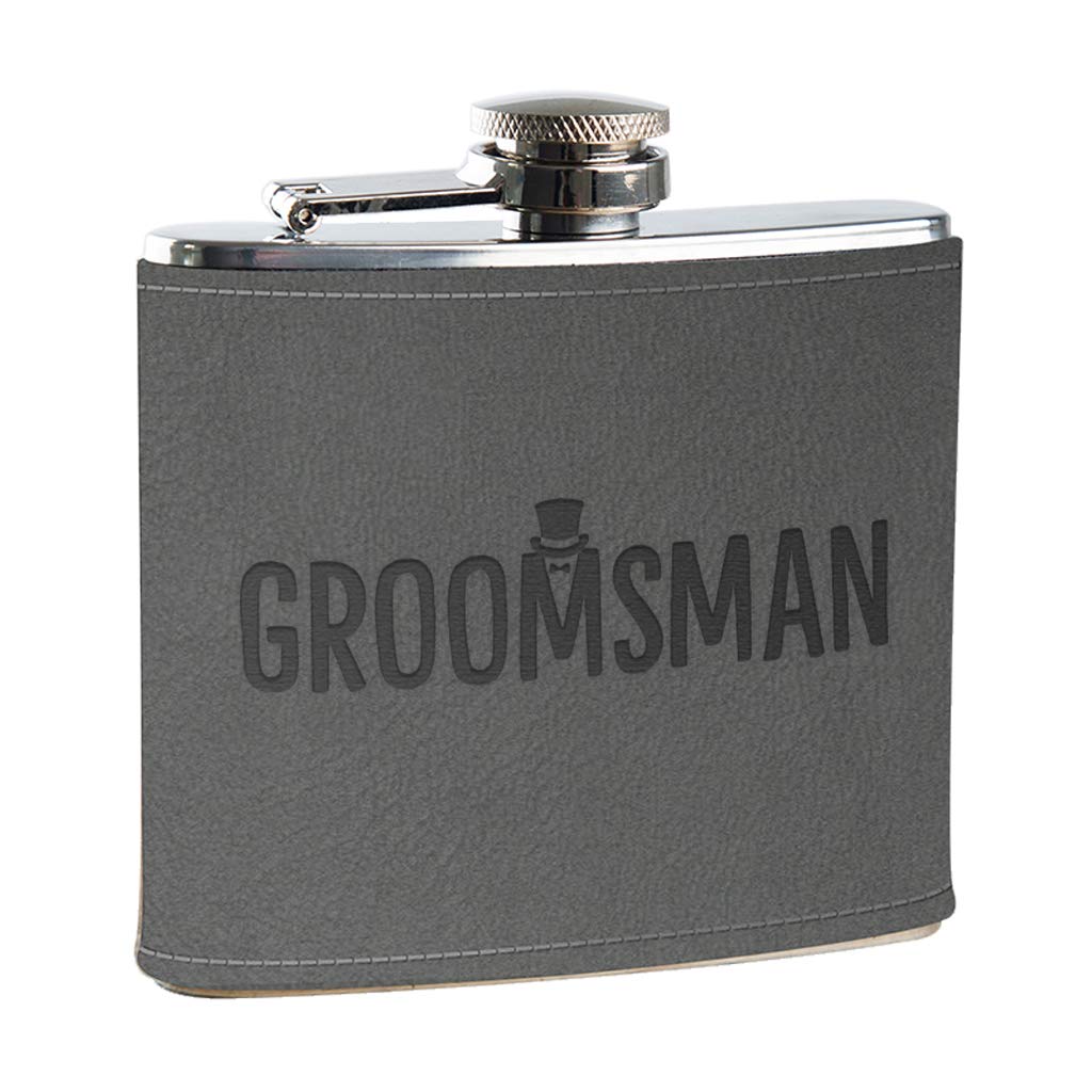 Groomsman Gift for Wedding - Groomsman Engraved Grey Leather Hip Flask Gift - Wedding Party Gifts from Bride and Groom