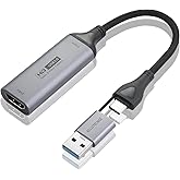ELUTENG Video Capture Card for Live Gaming & Streaming,USB 3.0/Type-C 1080P HD to 60FPS Gaming with USB/Type C Adapter for St