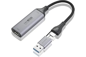 ELUTENG Video Capture Card for Live Gaming & Streaming,USB 3.0/Type-C 1080P HD to 60FPS Gaming with USB/Type C Adapter for St