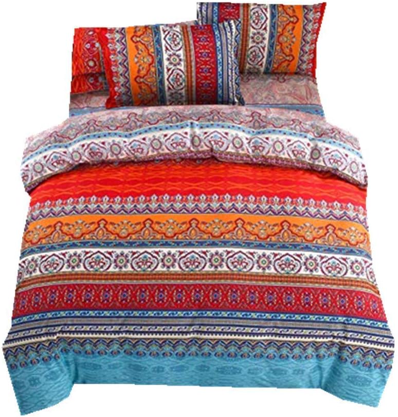 Nicefeel Ethnic Style Double Duvet - Bohemian Moroccan Microfiber Double Duvet Cover Bedding Set with Fitted Sheet and Pillow Case (200x230cm/ 79x91inch)