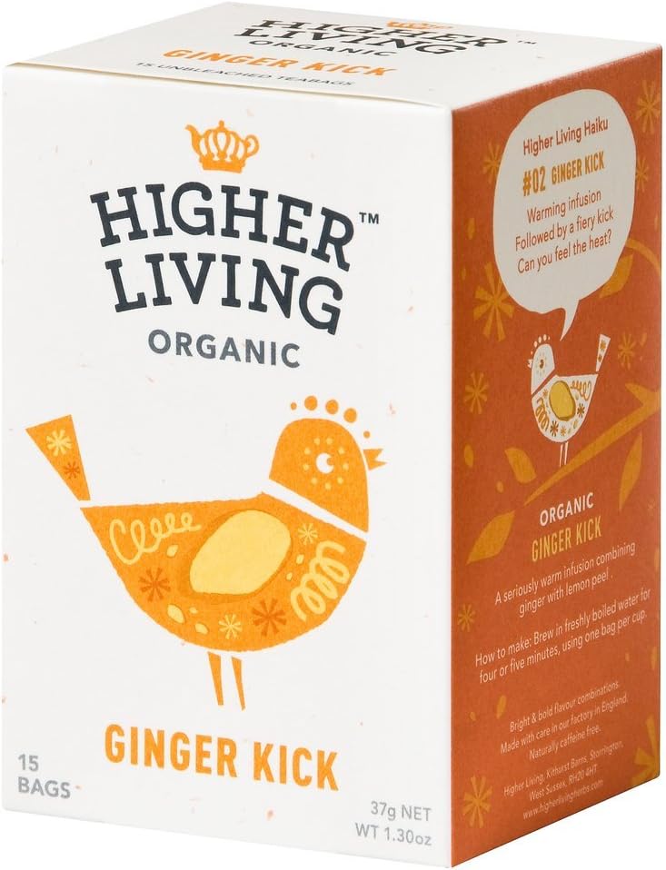 Higher Living Organic Ginger Kick Tea - 15 Teabags (Pack of 4)