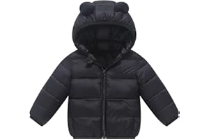 AIWUHE Baby Hooded Down Jacket Boys Girls Light Puffer Winter Coats Toddler Bear Ears Zipper Up Down Coats Outwear 6M-4T