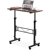 Amztabler Small Standing Desk Adjustable Height, Mobile Stand Up Desk with Wheels, 32 Inch Portable Rolling Desks for Walking Pad Treadmill Wood Rustic